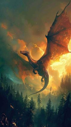 Dragon Magic Art, Digital Dragon Art, Dragon Art Fantasy Mythical Creatures, Fantasy Creature Aesthetic, Magic Forest Creatures, Flying Dragon Illustration, Book Dragon Wallpaper, Dragon Rider Character Design