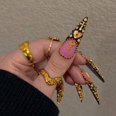 Nail Art Noel, Hippie Nails, Hard Nails, Dope Nail Designs, Dope Nails, Nail Polishes, Gold Nails