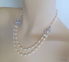 Pearl Necklace Bridal jewelry bridal necklace by DivineJewel Elegant Pearl Necklace With Rhinestones For Wedding, White Rhinestone Necklace With Pearl Chain For Wedding, Wedding Rhinestone Necklace With Pearl Chain, Wedding Pearl Necklace With Rhinestones, Pearl White Rhinestone Necklace For Wedding, Elegant Beaded Rhinestone Wedding Necklace, Elegant Beaded Rhinestone Necklace For Wedding, Wedding Necklace Pearl, Bridal Necklace Pearl