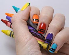 Crayon Nail Art Teacher Nails, Gel Nail Ideas, School Nail Art, Ideas For Back To School, Do It Yourself Nails, Artistic Nails, Nail Art For Kids, Back To School Nails, School Nails