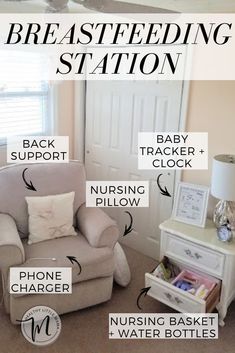 an image of a living room with the words breastfeeding station