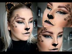 Leopard Makeup Tutorial, Leopard Face Paint, Leopard Makeup Halloween, Cat Face Makeup, Cheetah Makeup, Cat Halloween Makeup, Leopard Halloween, Scarecrow Makeup, Makeup For Halloween