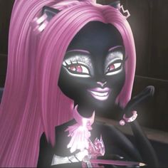 a cartoon character with pink hair and black makeup