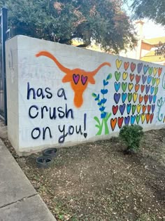 a mural on the side of a building that says, has a crush on you