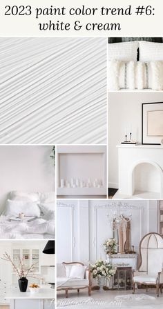 a collage of white and cream paint colors with text overlay that reads, 2020 paint color trend 6 white & cream