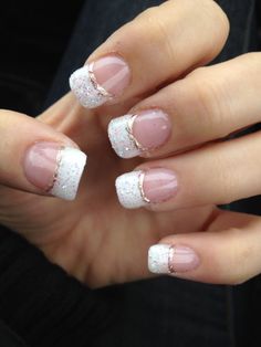 Wedding French Nails Sparkle, Glitter French Nails, Nail Design Glitter, Snow Nails, Gel Nails French, Glitter French Manicure, Nail Tip Designs, Nails Yellow, Skirt Diy