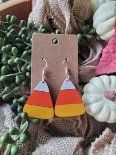 Candy Corn EARRINGS  Material: Wood 3mm thick Hand painted  Sterling silver hooks or stainless steel hardware  Dimensions: 1.5" diameter  or 20mm All of our earrings are made to order with love and care in our Florida shop  MORE FROM US  IG @sunrisesunsetdesigns  FB Www.facebook.com/sunrisesunsetdesigns  Www.sunrisesunsetdesigns.com Multicolor Halloween Earrings Gift, Multicolor Halloween Earrings For Gift, Wooden Candy Corn, Corn Earrings, Candy Corn Earrings, Candy Earrings, Earrings Fall, Earrings Halloween, Halloween Earrings