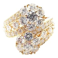 Van Cleef & Arpels Snowflake 18k Yellow Gold Diamond Two Flower Ring   Metal: 18k yellow gold  Measurements:  Size: European 52, US 6  Width at Top: 19mm  Weight 8.3 grams  Stones: Round brilliant cut diamonds, VVS1 Clarity, E Color. Total Diamond Weight 3.01ct  Hallmarks: Van Cleef & Arels 750 52 BL513XXXX(serial number omitted) T3311odadd  Dimensions reference the ring size and are not specific to the ring itself. Snowflake Ring, Van Cleef And Arpels Jewelry, Van Cleef & Arpels, Van Cleef And Arpels, Diamond Flower, Van Cleef Arpels, Van Cleef, Rose Gold Diamonds, Flower Ring