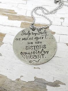 "Difficult roads often lead to beautiful destinations. Each 1.25\" disc is made of lovely pewter and chain is stainless steel. Finish options are brushed/matte (photo 1) and raw silk (photo 2) Convo me with questions! Made with love & abounding grace. What is hand stamping? Hand stamped pieces are individually stamped one letter and one design at a time using premade metal dies and a hammer. Some letters may be crooked or not aligned perfectly. Stamping is not the same as engraved, which is Inspirational Round Pendant Charm Necklace, Inspirational Adjustable Charm Necklace With Round Pendant, Inspirational Charm Necklaces With Round Pendant, Adjustable, Inspirational Hand Stamped Adjustable Necklace, Inspirational Adjustable Hand Stamped Necklace, Nickel-free Stainless Steel Friendship Necklace, Nickel-free Stainless Steel Necklace For Friendship, Nickel-free Round Pendant Charm Necklace For Best Friend, Nickel-free Round Pendant Charm Necklaces For Best Friend Gift