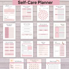 a printable self care planner with pink flowers