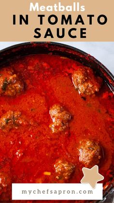 meatballs in tomato sauce with text overlay that says meatballs in tomato sauce