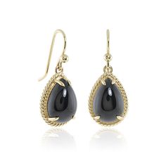 Gump's Signature Braided Teardrop Earrings in Black Jade Luxury Teardrop Cabochon Jewelry, Elegant Drop Earrings With Cabochon, Black Teardrop Fine Jewelry Earrings, Elegant Onyx Drop Jewelry, Elegant Onyx Cabochon Jewelry, Luxury Black Drop Jewelry, Teardrop Onyx Gemstone Jewelry, Formal Pierced Teardrop Pendant Jewelry, Formal Teardrop Pendant Jewelry