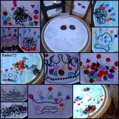 a collage of pictures with different designs and colors on them, including beads in the shape of a princess's crown