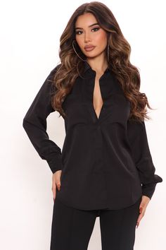 CEO Of Slaying Button Down Top - Black | Fashion Nova, Shirts & Blouses | Fashion Nova Fashion Nova Shirts, Women Ceo, Taupe Fashion, Poplin Top, Fashion Nova Tops, Loungewear Women, Curve Dresses, Women Shirts Blouse, Womens Loungewear