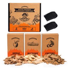 three different types of wood shavings in boxes