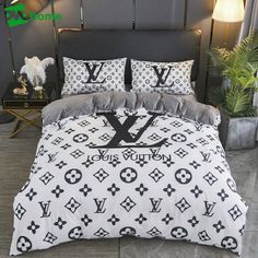 the louis vuitton bedding set is in black and white