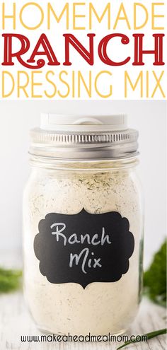 homemade ranch dressing mix in a mason jar with the words ranch mix written on it