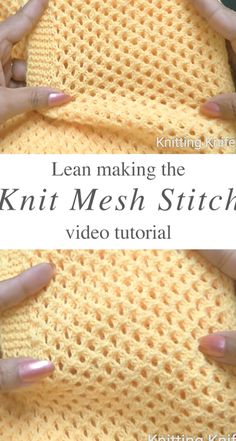 two pictures showing how to make the knit mesh stitchs on a sweater with text overlay