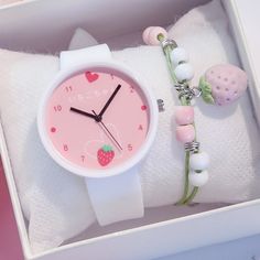 Stylish Watches For Girls, Anting Manik, Tout Rose, Fancy Watches, Cute Watches, Pretty Jewelry Necklaces, Kawaii Jewelry, Kawaii Accessories, Cute Strawberry