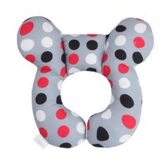 a gray and red polka dot print neck pillow