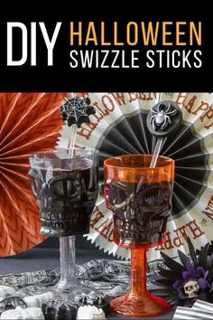 halloween swizzle sticks with skulls on them