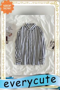 Korean Fashion Striped Shirts Women Fall New Long Sleeve Oversize Tops Female Casual Button Up Ins Shirt Harajuku Teenage Casual Long Sleeve Blouse With Striped Collar, Trendy Striped Button-up Shirt, Oversized White Shirt With Striped Collar, Trendy Striped Shirt With Button Closure, Trendy Striped Collared Shirt, Trendy Long Sleeve Shirt With Striped Collar, Oversized Long Sleeve Shirt With Striped Collar, Oversized Striped Top With Button Closure, Fall Button-up Shirt With Striped Collar