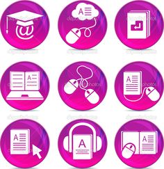 purple round buttons with icons on white background stockvectors, clipping and other items