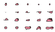 an image of different shapes and sizes of lips on a white background with pink ink