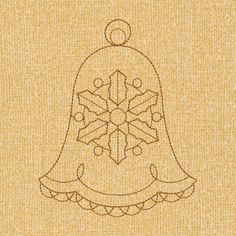 a drawing of a bell with snowflakes on it's side and an ornament in the middle