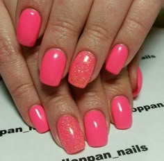 Bright Pink Nails With Glitter Accent, Summer Nails Sns, Bright Pink Nails With Glitter, Cross Nail Art, Pink And White Nails, Bright Pink Nails, Cruise Nails, Cross Nails, Toe Nail Color