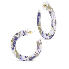 Bright colors and bold designs can add interest to any outfit in your wardrobe. And when you're wearing these 1.75" resin hoops, everyone will want to compliment you on your on-trend style! Available in over a dozen unique color tones, the option is yours. Materials: 14K gold over brass, resin. Features: 1.75" hoop, 0.3" width, Lead and Nickel free, post back Color: iris. Gender: female. Age Group: adult. Flat Hoop Earrings, Resin Hoop Earrings, Forever Jewelry, Free Post, Keep Jewelry, Colour Tone, Sterling Earrings, Accessories Earrings, Pandora Charm Bracelet