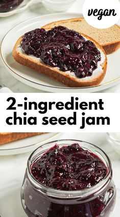 two images with the words 10 minute berry chia jam on them