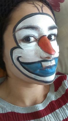 Ice Skating Makeup Looks, Goofy Makeup Looks, Face Paint Inspo Easy, Ugly Makeup Looks, Face Painting Disney Characters, Olaf Face Paint, Disney Face Painting Ideas, Wednesday Sleepover, Goofy Makeup