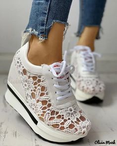 Olivia Mark - Spliced Lace Muffin Casual Trainers Luxury Shoes Women, Yeezy Sneakers, Casual Trainers, Summer Lace, Lace Splicing, Casual Sneakers Women, Sneakers Mode, Women Sandals, Sneaker Heels