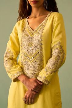 Shop for Angad Singh Yellow Silk Floral Embroidered Kurta Palazzo Set for Women Online at Aza Fashions Festive Palazzo Set With Straight Kurta And Mirror Work, Festive Palazzo Set With Mirror Work, Embroidered Gold Palazzo Set In Chinon, Gold Chanderi Kurta With Mirror Work, Traditional Gold Palazzo Set With Mirror Work, Gold Palazzo Set With Resham Embroidery For Festivals, Gold Anarkali Palazzo Set With Mirror Work, Gold Chinon Kurta With Chikankari Embroidery, Gold Mirror Work Straight Kurta