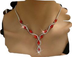 Elegant Red Rhinestone Necklace, Elegant Red Rhinestone Necklace For Formal Occasions, Elegant Red Rhinestone Necklace For Formal Events, Red Rhinestones Jewelry Sets For Party, Red Rhinestone Necklace For Gift, Red Rhinestone Jewelry Sets As Gift, Red Rhinestone Jewelry Sets For Gifts, Blue Crystal Necklace, Women's Jewelry Sets