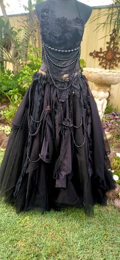 Steampunk Wedding Dress Vampal, Witchy Ball Gown, Gothic Fairy Dress, Pagan Wedding Aesthetic, Bohemian Wedding Gown Embellished, Bohemian Embellished Wedding Gown, Gothic Fairy Costume, Witch Wedding Dress, Witch Outfit Ideas