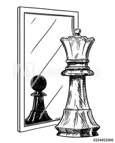 a chess piece in front of a mirror