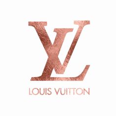 the louis vuitton logo is shown in pink and gold on a white background