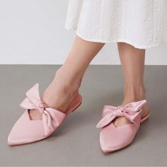 Nwt, Never Worn, Just Didn’t Fit. Feminine Slip-on Flats For Spring, Feminine Bow Flats For Spring, Spring Bow Flats With Low Heel, Slip-on Flats With Bow, Feminine Pink Flats With Bow, Chic Bow Flats For Spring, Chic Pink Party Flats, Chic Spring Flats With Bow, Pink Flats With Bow And Round Toe