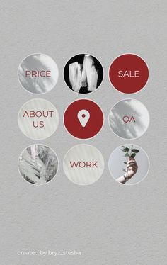 a poster with different types of stickers on the back of it that say price, about us and work