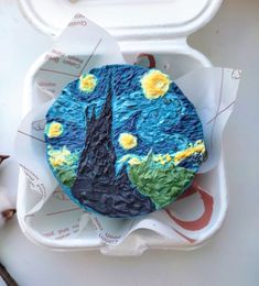 На торте я изобразила Звёздную ночь Ван Гога Van Gogh, Starry Night, Cupcake, Van, Cake, Yellow, Blue