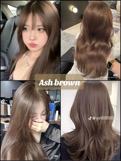 Brown Hair Color For Asian Women, Less Damaging Hair Color, Milk Tea Hair Tan Skin, Strawberry Dark Brown Hair, Korean Hair Brown, Tan Asian Hair Color Ideas, Hair Dye Colors For Asians, No Dye Hair Color, Hair Idea Color