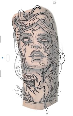 a drawing of a woman's face with tattoos on it