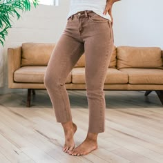 Vervet Anna Chestnut Straight Jeans Chestnut brown wash Zip up Not distressed Fray hem Straight fit Good stretch 93% Cotton 5% Polyester 2% Spandex Imported Sizing: 0/24, 1/25, 3/26, 5/27, 7/28, 9/29, 11/30, 13/31, 15/32 Adrienne is a size 4 and is wearing a size 1 True to size for Vervet Straight Fit - size up if you Closet Addition, Cute Styles, Mommy Style, Online Clothing Boutiques, Chestnut Brown, Autumn Fashion Casual, Work Wardrobe, Good Stretches, Office Outfits