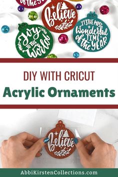 someone is making christmas ornaments with cricut and acrylic