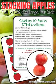 Apple Stem Activities, Fall Stem Challenges, Math Apple Activities, Parts Of An Apple, Fall Science, Apple Lessons, Apple Math