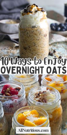 jars filled with overnight oats on top of a table