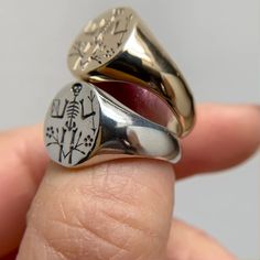 Untitled Memento Mori, One Ring, Oxidized Sterling Silver, Mens Jewelry, Yellow Gold, Band, Sterling Silver, Ring, Silver