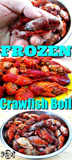 two pictures showing how to cook crawfish boil